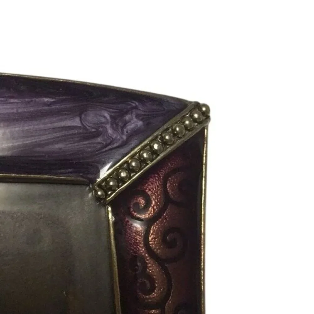 Decorative Purple & Gold Picture Frame With Ornate Scroll Design & Gem Accents -